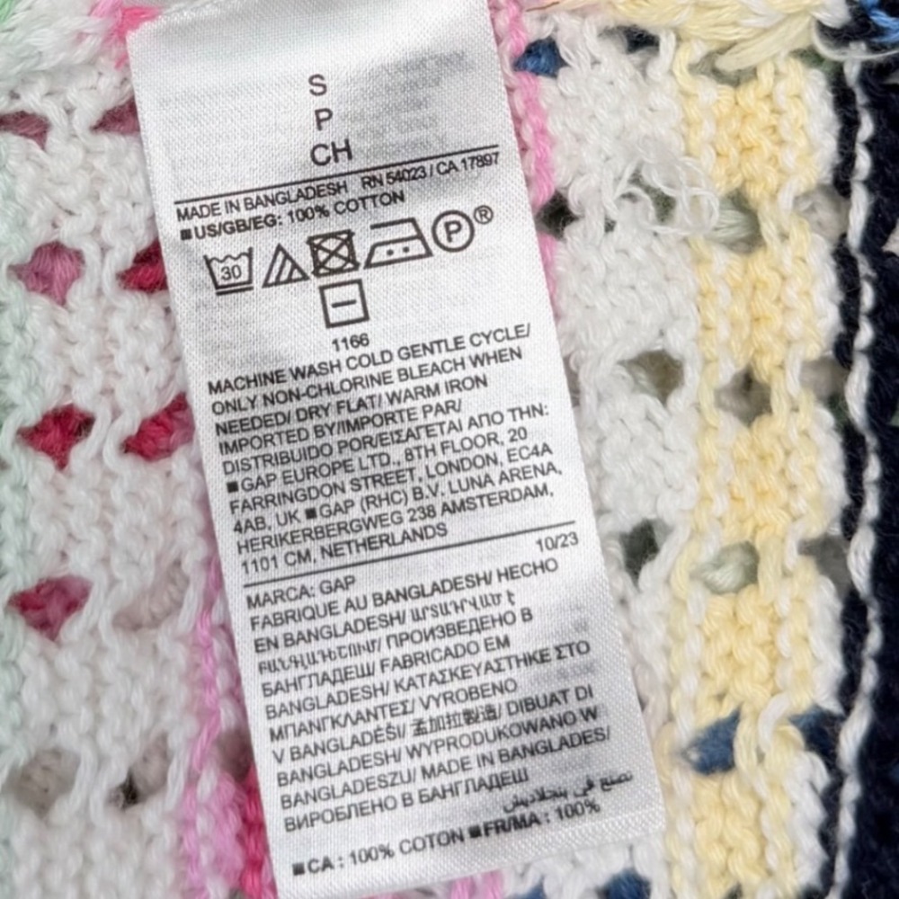 GAP Womens Rainbow Striped Cotton Crochet Small Top Open Knit Boho Summer - Picture 7 of 12